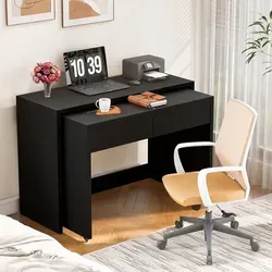 STILVORA Schreibtisch 2 in 1 ausziehbar faltbar mit Rollen flexible Kombination, Computertisch aus 1,8 cm Holz stabil langlebig, Regalschreibtisch ... - Schwarz