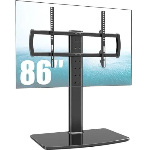 TV Standfuß Universal Höhenverstellbar Ständer Halterung Fernsehständer 40''-86'' LCD LED Flachbildfernseher Ständer Glas Aufsatz VESA 600x400mm Tischständer/Schwarz