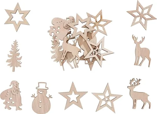 VBS Streuteile Wintermotive Rune 18 Stk. 3.2-3.9 cm Sperrholz Unbehandelt Unbemalt 9 Motive Stärke 3.0 mm für Karten Geschenke Tischdeko Winter Dekoartikel