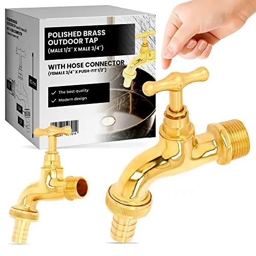 Garten Wasserhahn Kugelhahn Messing Blank-poliert Zapfhahn 1/2'' x 3/4'' AG Schlauchanschluss 3/4'' IG x Steckanschluss | Auslaufhahn Außenwasserhahn Auslaufventil Gartenhahn