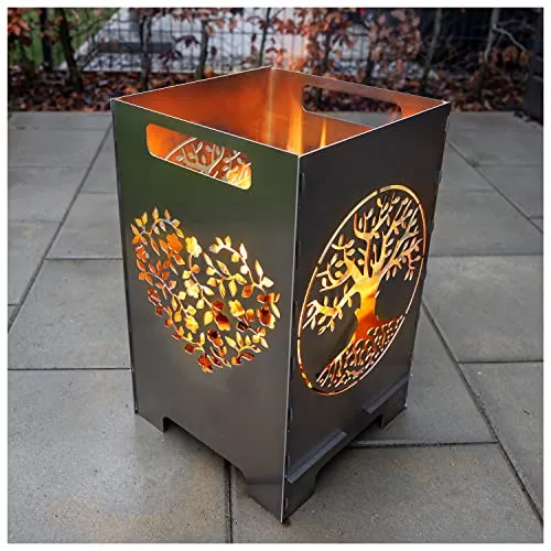 teileplus24 FT01 Feuertonne - Feuerschale Groß Eckig für Garten - Massive Feuertonne aus 2mm Stahl, witterungsbeständig und langlebig. Hitzefest mit hervorragender Wärmestrahlung, ideal für kalte Abende. Werkzeugloser Aufbau und leichte Reinigung durch herausnehmbares Ascheblech.