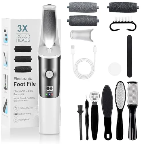 PKBD Hornhautentferner Elektrisch für Harte Hautentfernung,Fußpflege Werkzeuge und Zubehör-Kit,3-Gang Wasserdicht Super Lange Batterielebensdauer, Männer und Frauen Fußpflege Geschenk,weiß