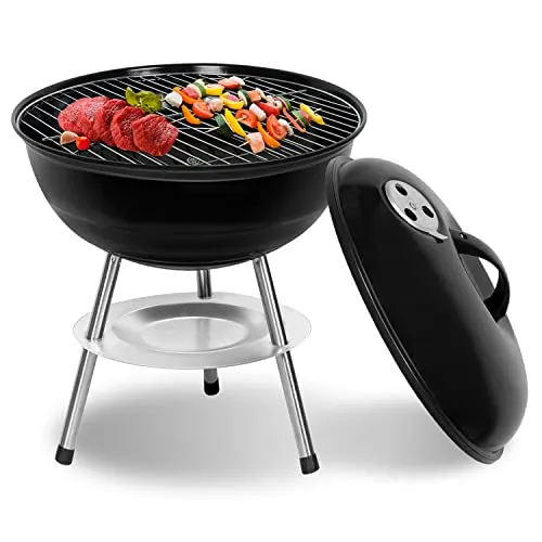 SunJas Holzkohlegrill Kugelgrill mit Deckel und Rädern - Grill Kategorie: Hochwertiger Holzkohlegrill mit praktischem Deckel und mobil durch Räder, ideal für Gartenpartys und BBQs.