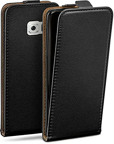 moex Flip Case für Samsung Galaxy S6 Hülle klappbar mit 360 Grad Schutz, Handyhülle mit Displayschutz, PU Leder Handytasche Lederhülle, Flip Case Cover Klapphülle, Schwarz