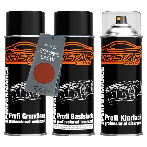TRISTARcolor Autolack Spraydosen Set für VW/Volkswagen LA2W Copper Orange Metallic Grundlack Basislack Klarlack Sprühdose 400ml
