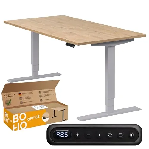 boho office® Höhenverstellbarer Schreibtisch 160 x 80 cm - Elektrisch mit Memoryfunktion - Schreibtisch mit 2 Motoren für leise Höhenverstellung, ideal für ergonomisches Arbeiten. Inklusive Wireless Charger und geprüfter Qualität für maximale Sicherheit und Langlebigkeit.