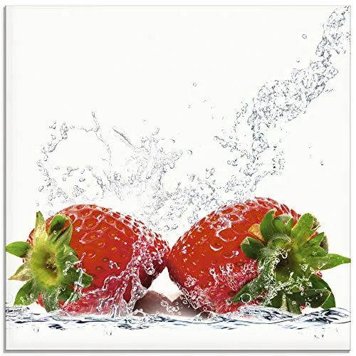 ARTland Wanddeko Glasbilder Wandbild Glas Bild einteilig 40x40 cm Quadratisch Früchte im Wasser Obst Erdbeere Frucht Cocktails Bar Modern T5SP