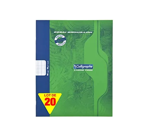 Calligraphe 2148C - Packung mit 20 Heften Calligraphe, geheftet, 17 x 22 cm, französische Lineatur, 24 Blatt, 56g Recycling Papier, Grün, 1 Pack