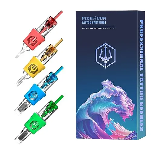POSEIDON Tattoo-Patronen-Nadeln, 20 Stück, Tattoo-Nadeln mit Membran-Sicherheitskartuschen, Einweg-Patronen, Nr. 12, Standard-Tattoo-Nadel für Tattoo-Stift (1209RL)