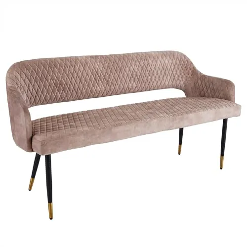 riess-ambiente Sitzbank PARIS - 160cm greige Samt - Sitzbänke mit eleganter Ziersteppung und goldenen Fußkappen für ein glamouröses Ambiente in Ihrem Zuhause.