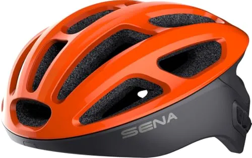 Sena R1 Smart Fahrradhelm (Electric Tangerine, L) - Innovativer Fahrradhelm mit integrierten Lautsprechern und Mikrofon, ideal für Musik und Kommunikation in Gruppen, komfortabel und anpassbar für ein sicheres Fahrerlebnis.