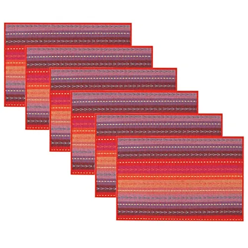 6er SetPlatzsets,Tischsets Baumwolle,Essunterlage Abwaschbar, Hitzebeständig Platzdeckchen,Gewebte Tischsets aus Baumwolle,Platzset Stoff,für Küche Speisetisch (Red)