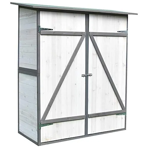 Melko Gartenhaus Gartenschrank aus Holz in Weiß - Gartenhaus mit Pultdach und Doppelflügeltüren, inklusive Schiebeverriegelung für zusätzliche Sicherheit. Ideal für die Aufbewahrung von Gartengeräten.