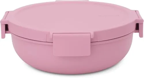 Brabantia Make & Take Salatschüssel 1,3 l, Lunchbox mit separatem Behälter für Toppings & Dressing, luftdichte & auslaufsichere Brotdose, spülmaschinen- & mikrowellenfest, Lilac Pink