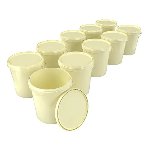 10x Eimer mit Deckel 16 Liter Creme - lebensmittelecht luftdicht und stabil, Leer Eimer mit Griff und Verschluss Deckel für Lebensmittel Chemie Wand Farbe Waschpulver Klebstoffe geeignet