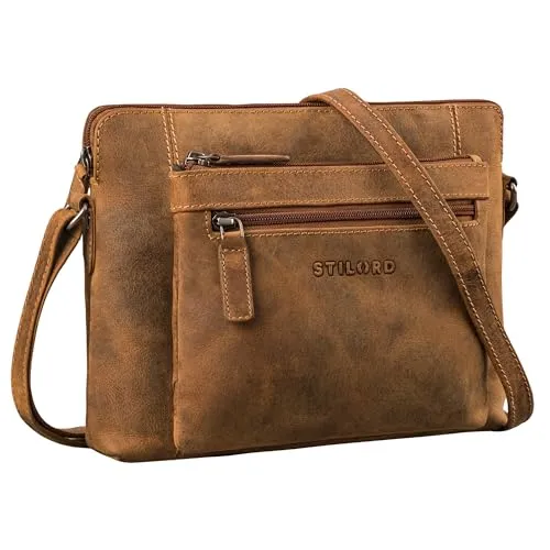 STILORD 'Verdelio' Moderne Damen Umhängetasche Leder Klein - Vintage Leder Messenger Bag Damen-Handtasche - Frauen-Handtasche Echt-Leder - Passend für Tablet bis 10 Zoll, Farbe:bergamo - braun