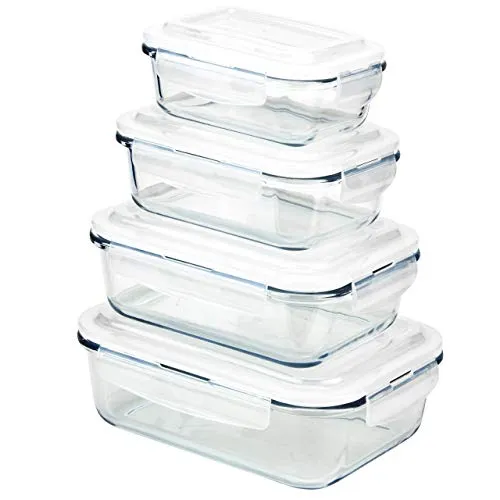 Grizzly Frischhaltedosen Glas 4er Set - Vorratsdosen-Set aus 4 stapelbaren Borosilikatglasbehältern, 100% luftdicht und mikrowellengeeignet – ideal für die Aufbewahrung von Lebensmitteln, auch für Kinder- und Babynahrung geeignet.