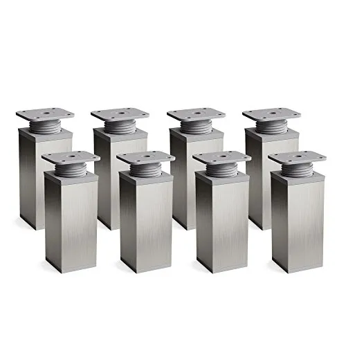 8er Set sossai® moderne Möbelfüße 120mm höhenverstellbar - Tischbeine in Inox/Grau, ideal zur Verbesserung Ihrer Möbelstücke mit stufenloser Höhenverstellung bis zu 2 cm für optimale Anpassung.