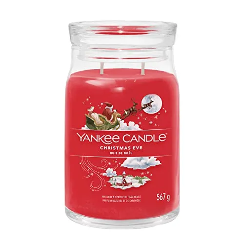 Yankee Candle Christmas Eve Signature Jar Duftkerze 567 g - Duftkerze in großer 567 g Glasform, mit zwei Dochten für intensiven Duft und eine warme Atmosphäre, ideal für die Feiertage.