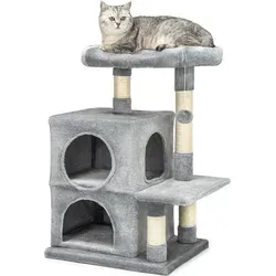lionto Kratzbaum für Katzen mit 2 Höhlen, 80 cm hoch - Aktivitätskratzbäume: Weicher Plüschkratzbaum mit 2 Höhlen und Plüschball, ideal zum Spielen und Entspannen für kleine & große Katzen.