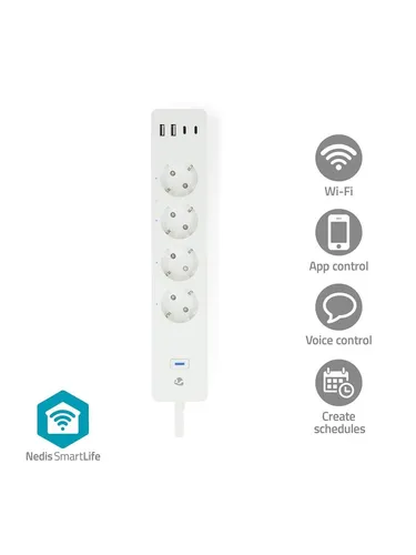 Nedis SmartLife Power Strip - Wi-Fi Hybrid mit USB-Anschlüssen - Steckdosen & Zubehör - Intelligente Wi-Fi-Steckdose zur Steuerung von 4 Geräten, mit 2 USB-C und 2 USB-A Anschlüssen für schnelles und normales Laden, ideal für Home-Entertainment.