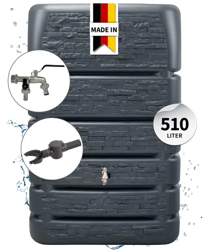 4rain SLIM STONE DECOR Regentonne Mauertank 510 Liter graphite grey