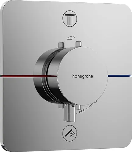 hansgrohe ShowerSelect Comfort Q Thermostat 15583000 UP - Duscharmatur für 2 Verbraucher mit großflächigen Select-Tasten für einfache Bedienung und Temperaturregelung, flache Rosette für mehr Platz in der Dusche.