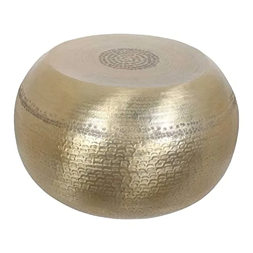 Casa Moro Beistelltisch Yara Gold - Orientalischer Hocker Ø 55cm - Beistelltisch fürs Wohnzimmer, handgefertigt aus Aluminium mit einzigartiger Hammerschlag-Optik. Ein luxuriöser Eyecatcher, der jedem Raum einen Hauch von 1001 Nacht verleiht.