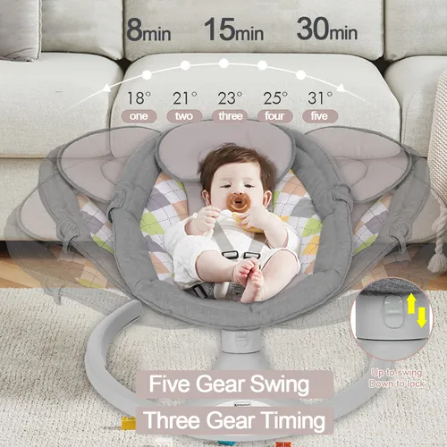 Kimbosmart Elektrische Babywippe 2 in 1 mit Bluetooth und 5 Geschwindigkeiten - Grau - Die Kimbosmart Babywippe bietet eine sichere Schaukelfunktion mit fünf Geschwindigkeiten und Bluetooth-Musikstreaming. Ideal für entspannte Momente mit Ihrem Baby, bis zu 9 kg Tragfähigkeit.
