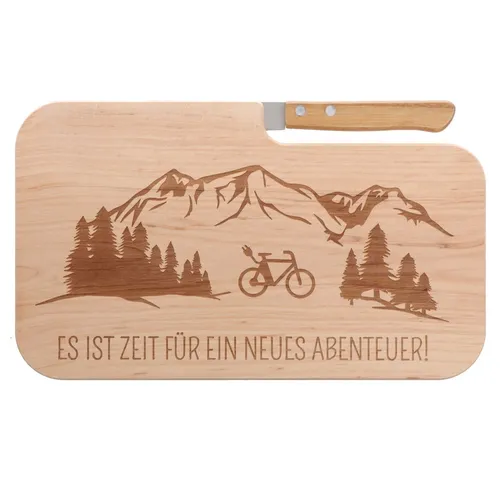 Spruchreif® Schneidebrett Brotzeitbrett mit Messer, Gravur Holzbrett, Geschenk für Radfahrer