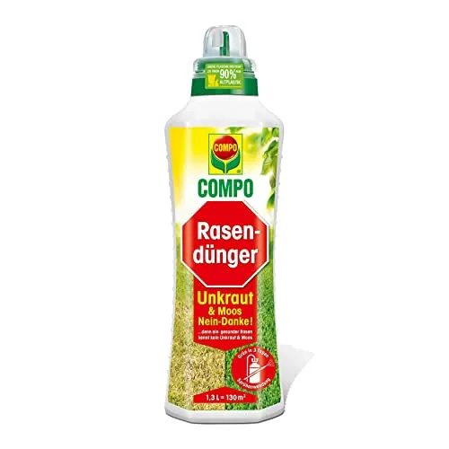 COMPO Flüssiger Rasendünger Unkraut & Moos Nein-Danke!, Dünger für gesunde und sattgrüne Rasen, 1,3 Liter, Unzutreffend