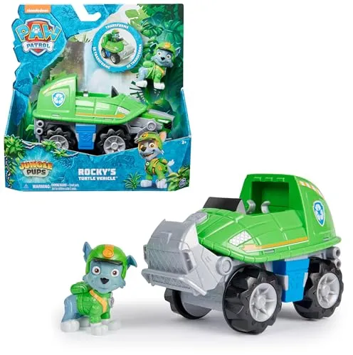 PAW Patrol Jungle Pups – Schnappschildkröten-Fahrzeug mit Rocky-Figur (Basis Fahrzeug), Spielzeug für Kinder ab 3 Jahren