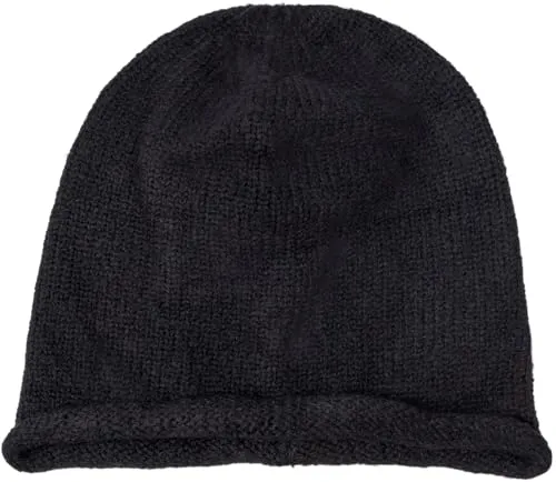 styleBREAKER Unisex Oversize Strick Beanie Mütze mit Rollrand, Warme Winter Strickmütze Einfarbig, Loose fit 04024207, Farbe:Schwarz