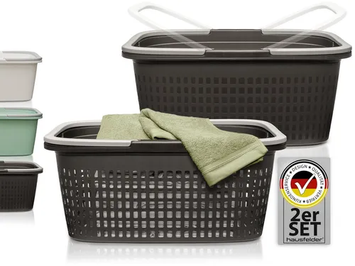 Hausfelder Wäschekorb Set 58x37x25cm - Praktisches Set aus Wäschekorb und Wäschewanne, 35 l Volumen, mit klappbaren Henkeln für einfachen Transport, ideal für Ihr Zuhause.