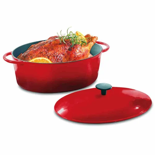 Gusseisen Gänsebräter VULCAN oval 34 cm - Hochwertiger Bräter aus Gusseisen, ideal für die Zubereitung von Gänsen und anderen Braten, mit 7,5 l Volumen und gleichmäßiger Wärmeverteilung.