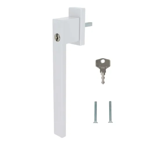 Design Aluminium Terrassentürgriff Dublin PSK abschließbar - pulverbeschichtet, Farbe:Weiß RAL 9016 (matt), Stiftlänge:45mm
