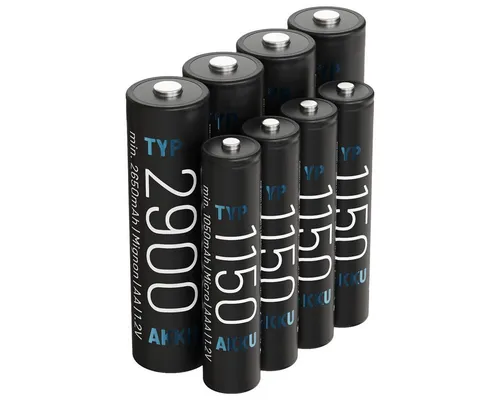 ABSINA 4X AA Mignon 2900 & 4X AAA Micro 1150 Akkus - Batterien & Ladegerätesets – Hochkapazitäts-NiMH-Akkus für Geräte mit hohem Stromverbrauch, ideal für Xbox, Wii und Blitzgeräte, mit bis zu 1500 Ladezyklen und ohne Memory-Effekt.