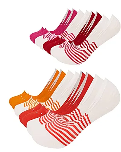 FOOTNOTE 8 Paar Unsichtbare Sneaker Socken Footies Füßlinge Invisible Socks mit Silikon Orange-Rot 35-38