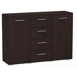 Matkam Möbel Kommode Wenge 120x84.5 cm - Kommode für Wohnzimmer mit 2 Fächern und 4 Schubladen, kratzfeste, laminierte Oberfläche und ideal für schmale Räume.