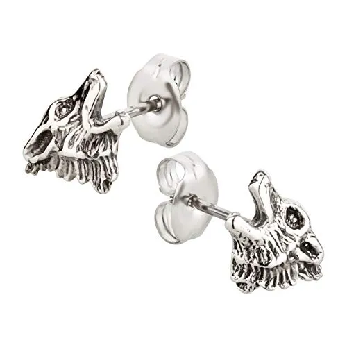 Ohrstecker Ohrringe Wolf Wolfskopf Silber 925 Sterling als Ohrschmuck mit kleiner Schmuckbox - 7K - Schmuck Geschenke für Damen, Mädchen, Jungen, Kinder und Herren