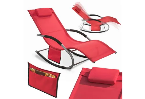 SoBuy Gartenliege OGS28, Relaxliege Schaukelliege Strandliege Outdoor, Sonnenliege mit Kopfkissen Liegestuhl Schaukelstuhl, Outdoor Camping