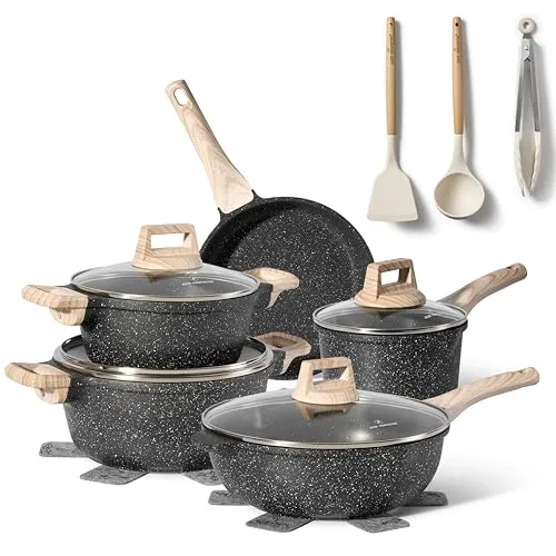 JUST PERFECTO Topf und Pfannenset Induktion - 14-teiliges Set für stressfreies Kochen - Topf- & Pfannensets, inklusive hochwertigem, umweltfreundlichem Kochgeschirr ohne PTFE und PFOA für gesundes Kochen. Ideal für alle Herdarten, inklusive Induktion, mit hervorragender Antihaftbeschichtung und leichter Reinigung.