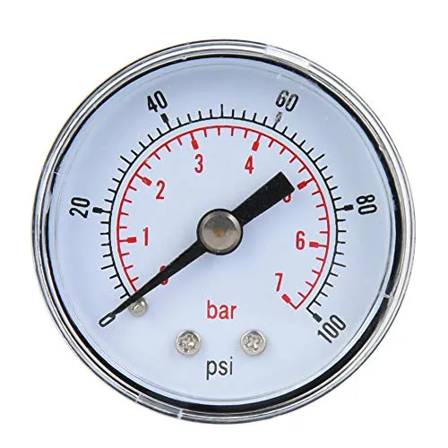 Mechanisches Manometer, 1/8 Zoll BSPT Axialmanometer für Luft, Öl und Wasser(0-100psi,0-7bar)