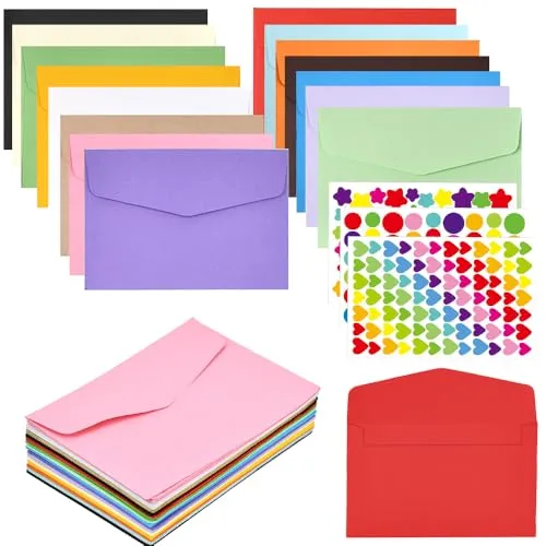 LPAMABA 15 Farben Mini Umschläge Bunt 70 Stück Mini Briefumschläge12,5x17,5cm mini Kuvert Kleine Umschläge für Einladungskarten Hochzeit Geburtstag Geschenkkarte mit 3 Blatt Aufkleber