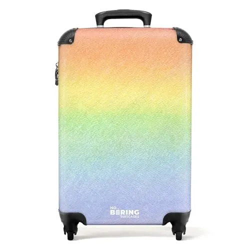 NoBoringSuitcases.com® Kinderkoffer - Regenbogen Trolley für kleine Reisende - Kindergepäck mit einzigartigem Regenbogen-Design, leicht und langlebig, perfekt für kleine Abenteurer mit integrierten Zahlenschloss für zusätzliche Sicherheit.
