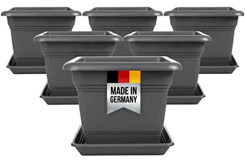 2friends 6er Set Pflanzkübel Groß Außen, Blumentopf Gross 40 * 40cm, Pflanzentopf Blumentopf mit Untersetzer, Pflanzkübel Kunststoff, Blumenkübel Made in Germany, Anthrazit, Model: Ina