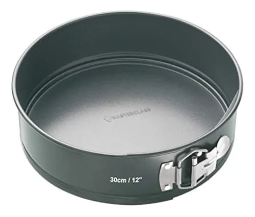 MasterClass Crusty Bake Tiefe Antihaftbeschichtete Kuchen Backform, Springform, runde Kuchenform aus Karbonstahl, Ofenbackform mit losem Boden, Grau, Ø 30 cm, 7 cm Tief