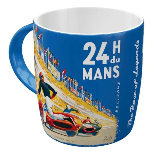 Nostalgic-Art Retro Kaffeebecher, 330 ml, 24h Le Mans – Racing Poster Blue – Geschenk-Idee für Motor-Fans, Original Lizenzprodukt (OLP), Keramik-Tasse für Kaffee, Vintage Design