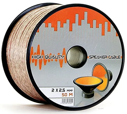 LOKMANN 50 Meter 2 x 2,5 mm² Lautsprecherkabel CCA-Kupfer Transparent PVC- Dielektrikum Speaker HiFi Boxen Cable (50m, 2x2,5mm)