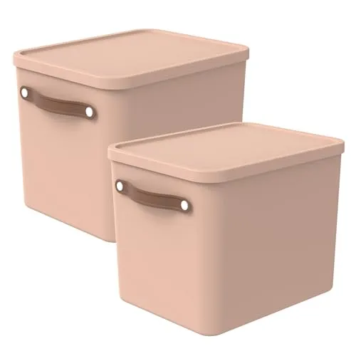 Rotho Maloja 2er-Set Aufbewahrungsbox 27l (Rosa) - Praktische Aufbewahrungsbehälter mit Deckel, ideal für Kinderzimmer und Küche. Stapelbar, pflegeleicht und mit Trageriemen für einfachen Transport.